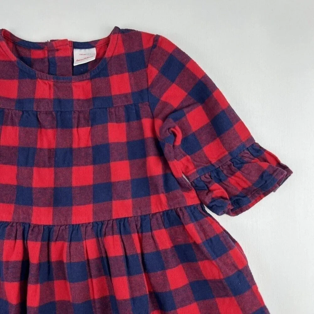 Hanna Andersson Buffalo Plaid Flannel Dress In Hanna Red 110 - Picture 2 of 9